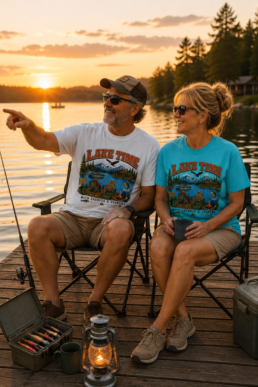 Lake Time with Grandpa & Grandma T-Shirt | Fishing Lake Life Shirt for Grandparents
