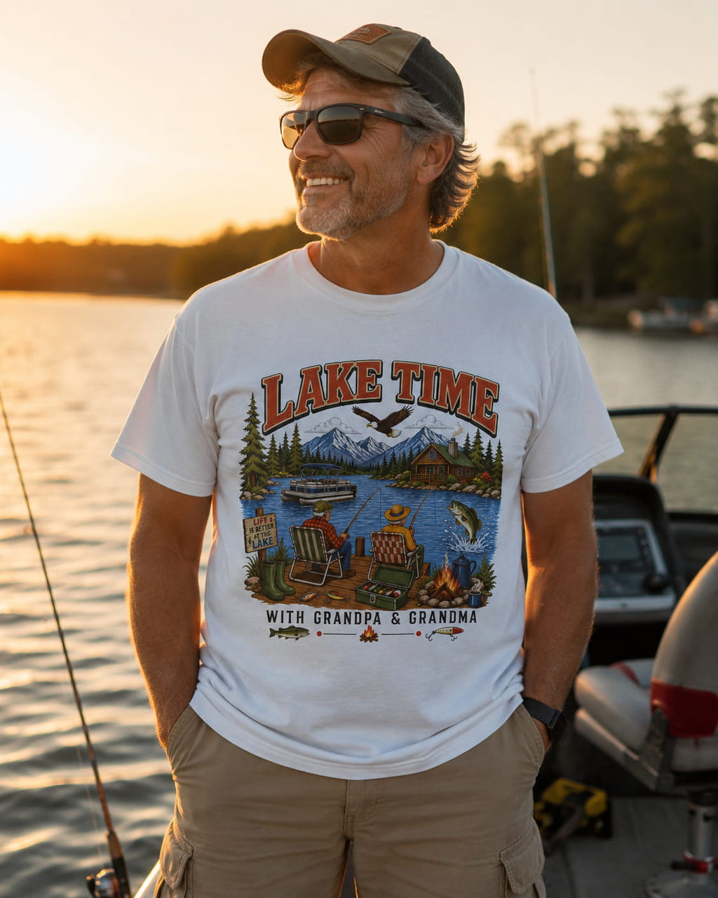 Lake Time with Grandpa & Grandma T-Shirt | Fishing Lake Life Shirt for Grandparents