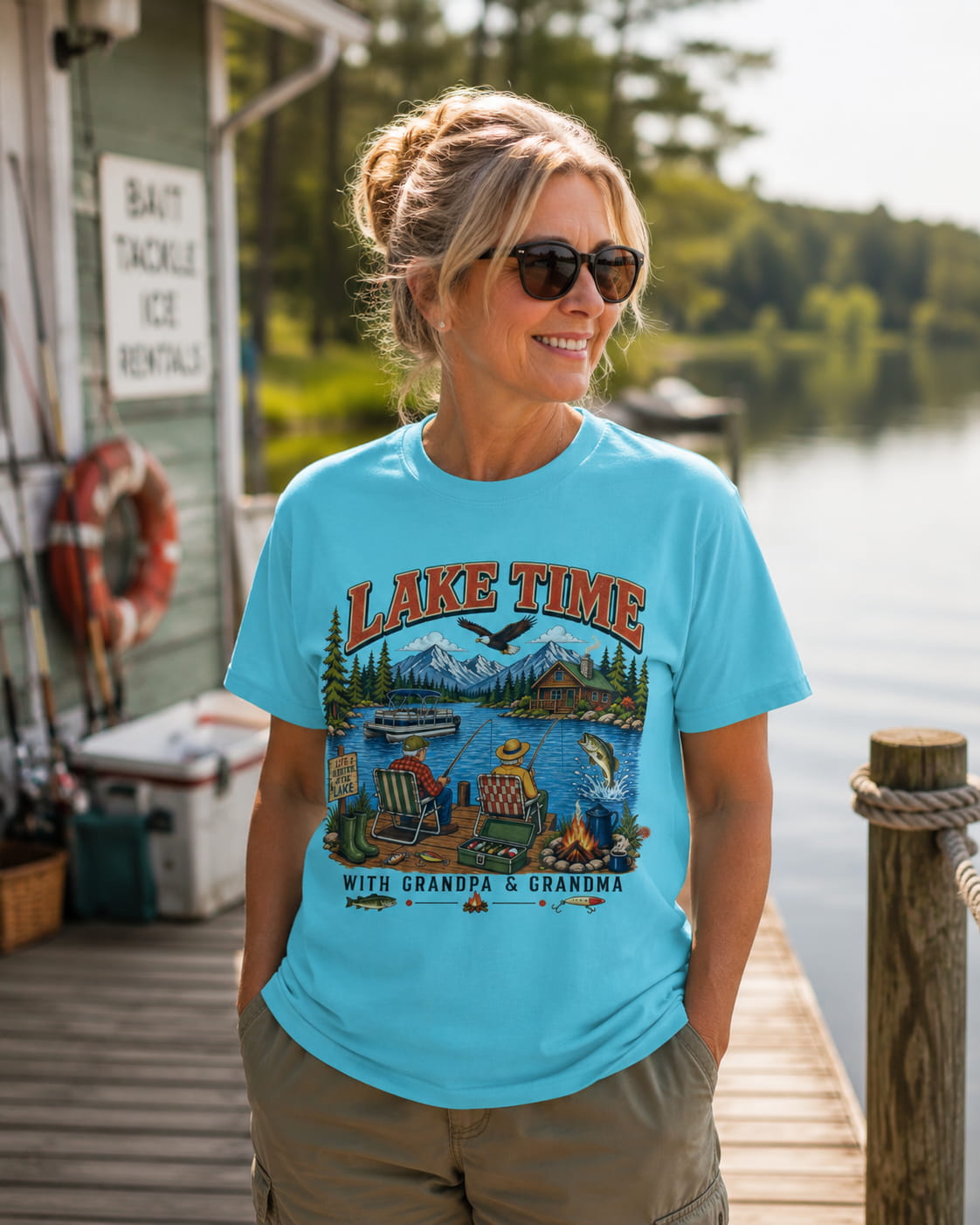 Lake Time with Grandpa & Grandma T-Shirt | Fishing Lake Life Shirt for Grandparents