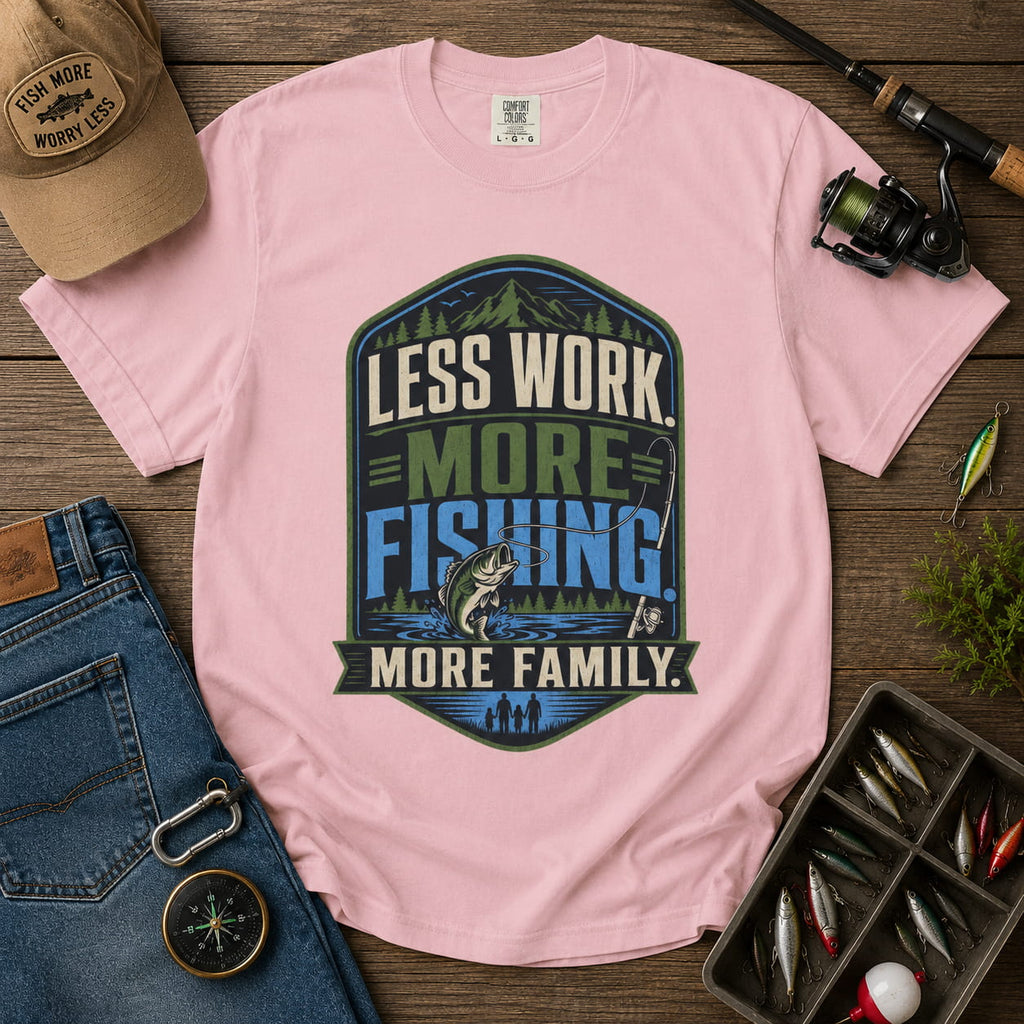 Less Work More Fishing More Family T-Shirt | Unisex Fishing Shirt | Family Fishing Gift | Outdoor Angler Tee