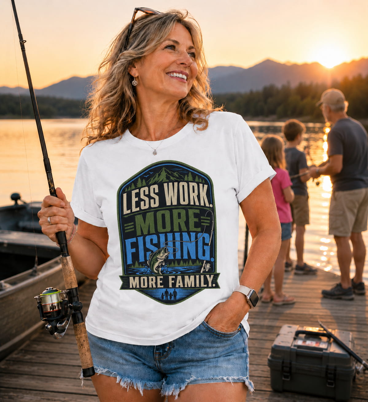 Less Work More Fishing More Family T-Shirt | Unisex Fishing Shirt | Family Fishing Gift | Outdoor Angler Tee