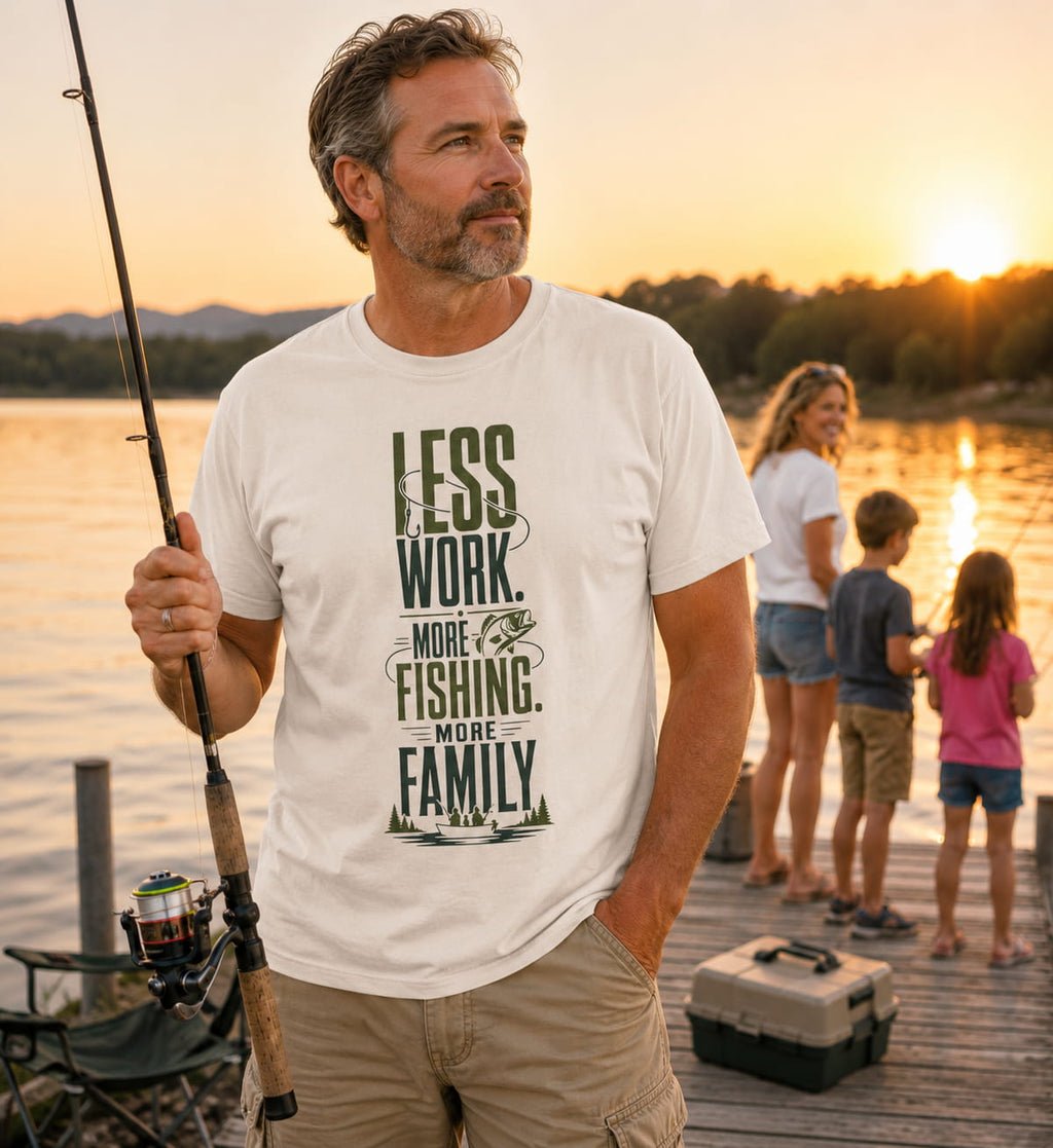 Less Work More Fishing More Family T-Shirt | Fishing Family Shirt | Retired Fisherman Gift