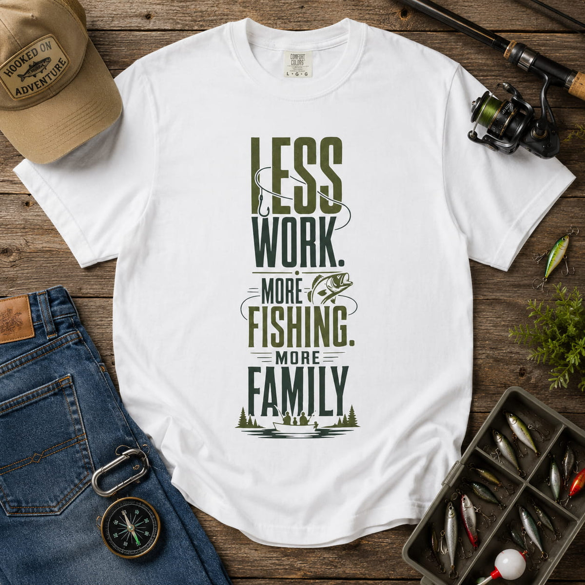 Less Work More Fishing More Family T-Shirt | Fishing Family Shirt | Retired Fisherman Gift