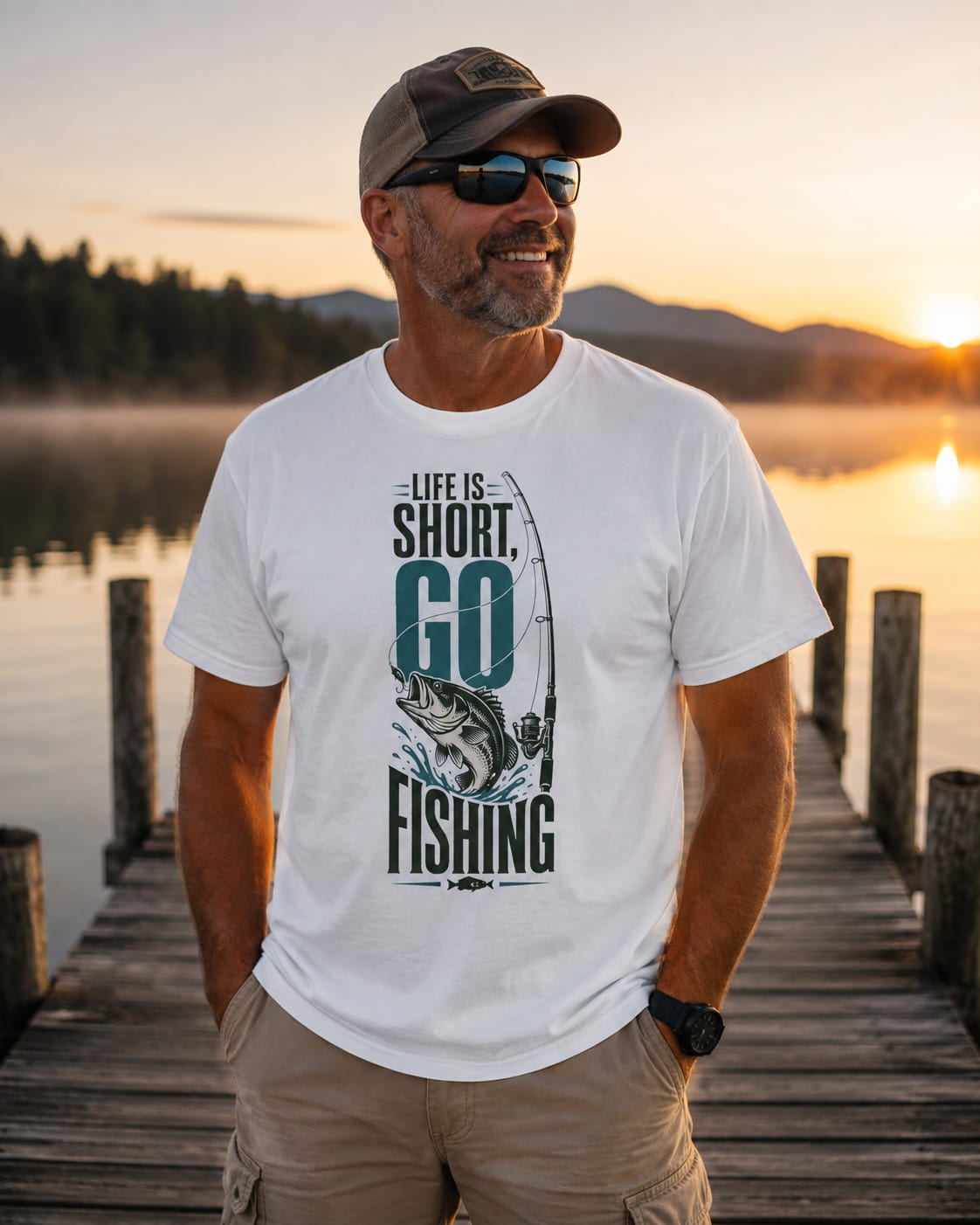 Life Is Short Go Fishing Shirt | Vintage Bass Fishing T-Shirt | Unisex Fishing Tee | Grandpa Grandma Fishing Gift | Fisherman Graphic Tee