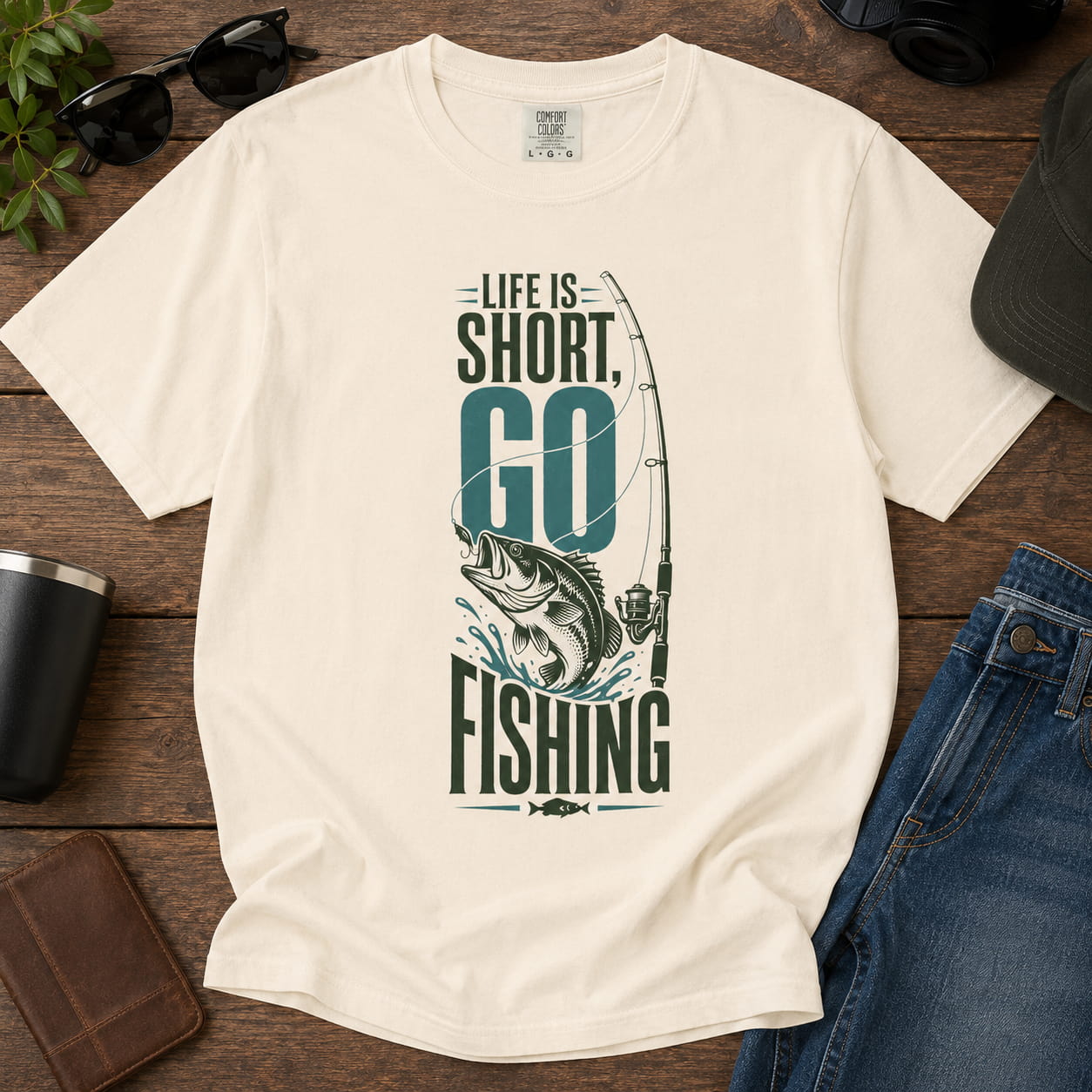 Life Is Short Go Fishing Shirt | Vintage Bass Fishing T-Shirt | Unisex Fishing Tee | Grandpa Grandma Fishing Gift | Fisherman Graphic Tee