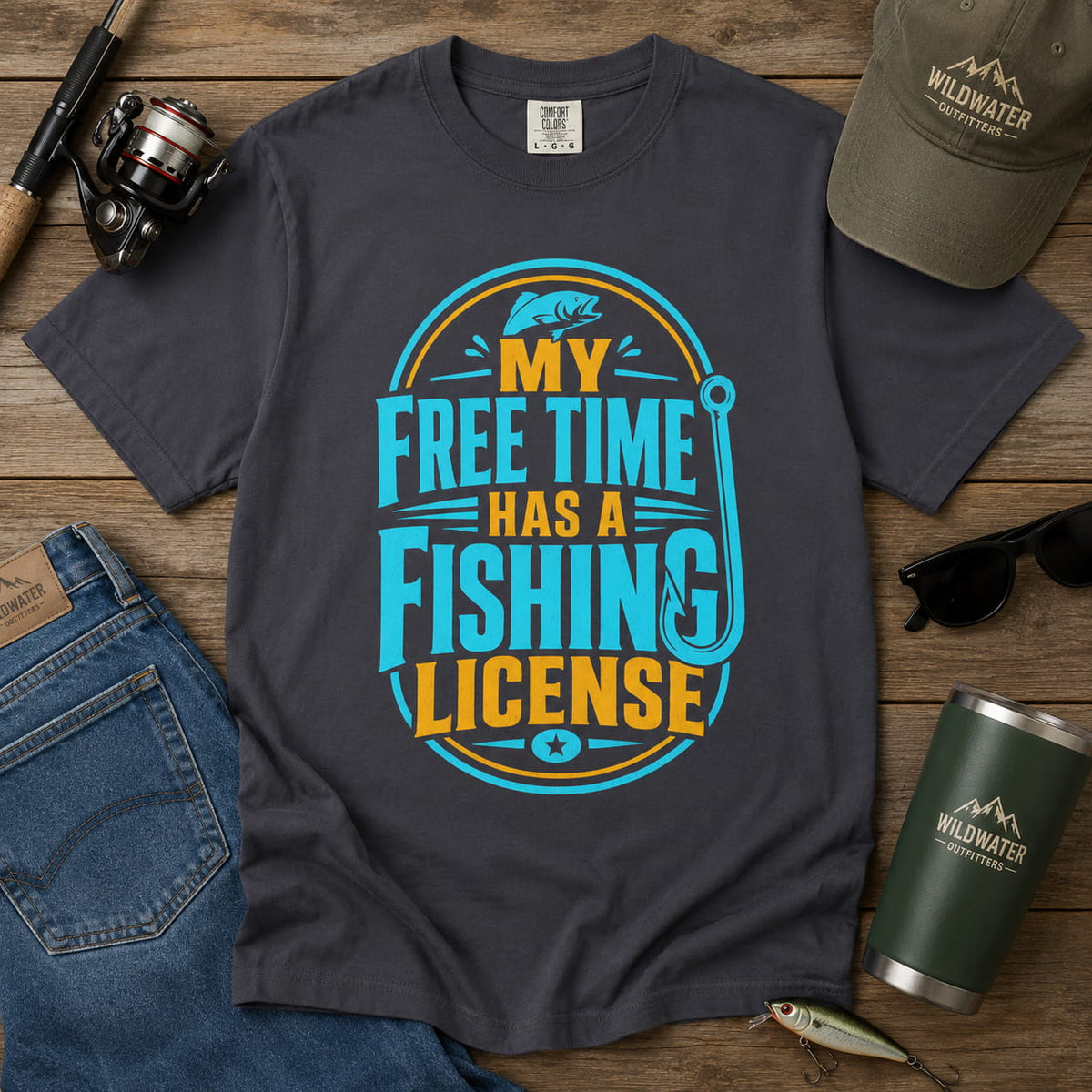 My Free Time Has a Fishing License T-Shirt – Funny Fishing Shirt, Angler Gift, Fisherman Tee
