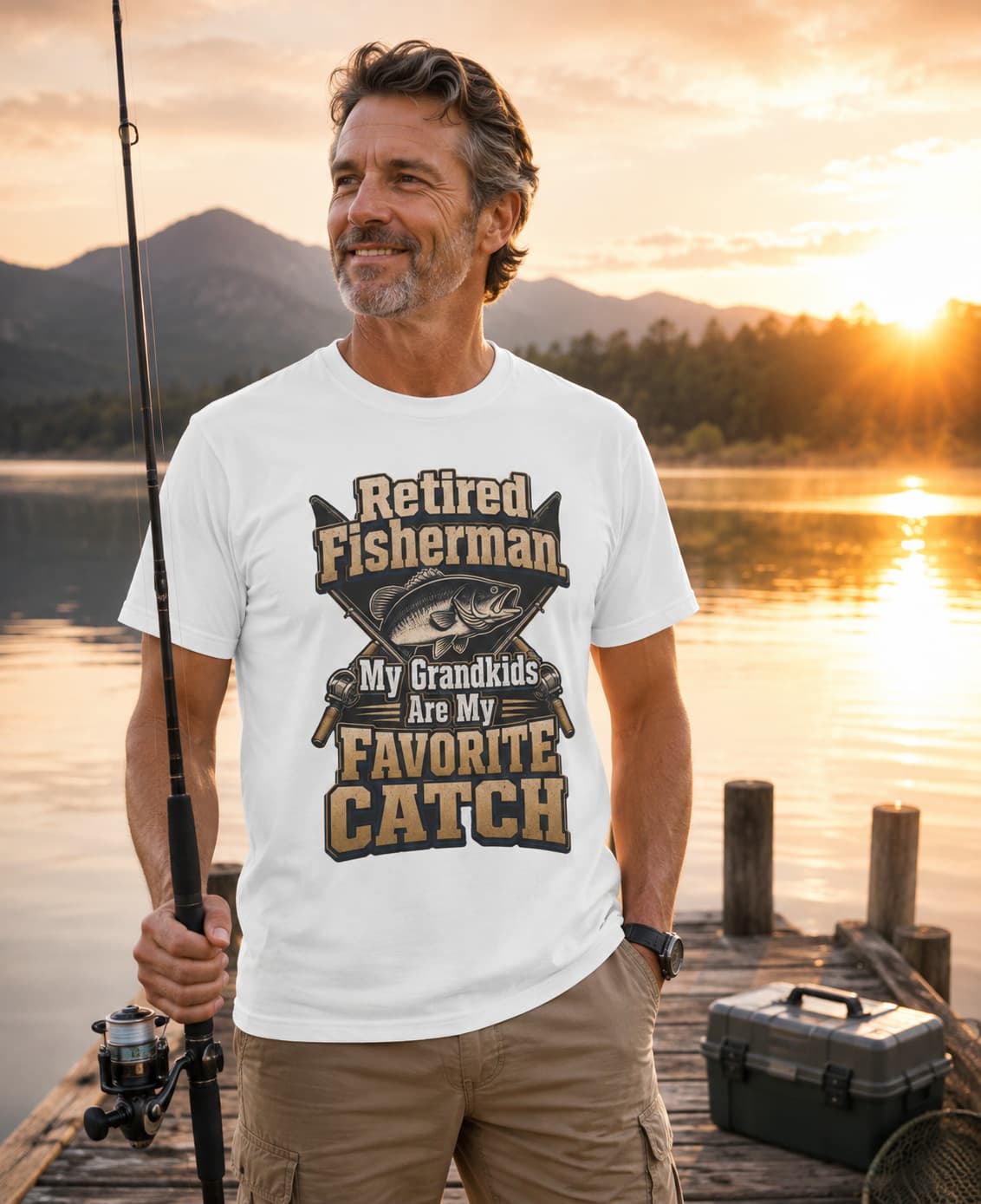 Retired Fisherman Grandpa Shirt – My Grandkids Are My Favorite Catch Fishing T-Shirt, Retirement Gift for Grandpa