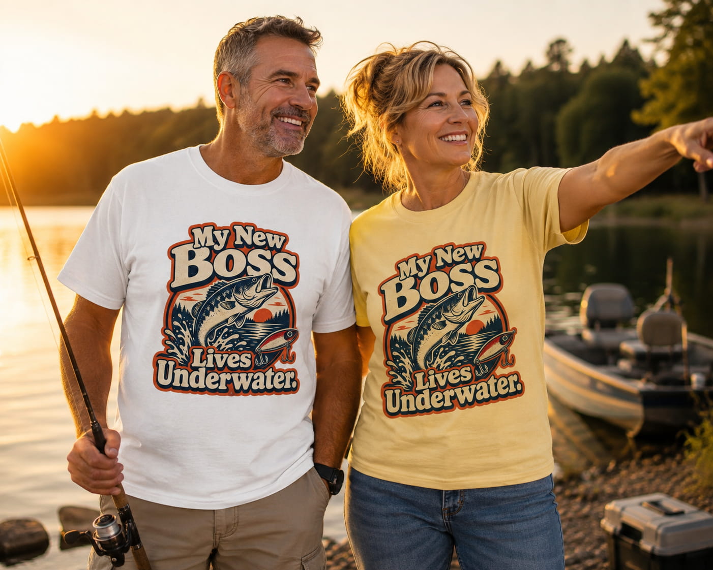 My New Boss Lives Underwater Shirt, Funny Fishing T-Shirt, Retirement Fishing Gift, Grandpa Fishing Tee, Grandma Fishing Shirt, Bass Fishing Unisex Tee
