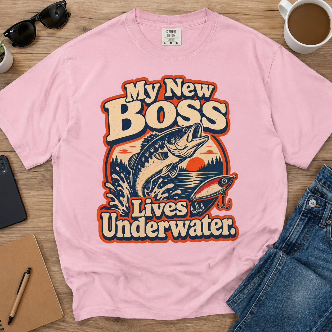 My New Boss Lives Underwater Shirt, Funny Fishing T-Shirt, Retirement Fishing Gift, Grandpa Fishing Tee, Grandma Fishing Shirt, Bass Fishing Unisex Tee