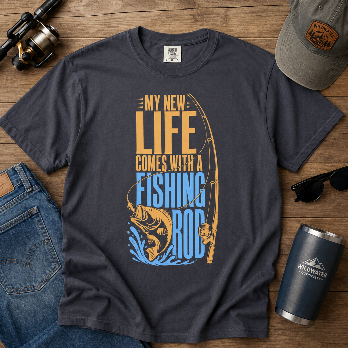 My New Life Comes With a Fishing Rod T-Shirt | Fishing Shirt for Anglers | Unisex Fishing Tee