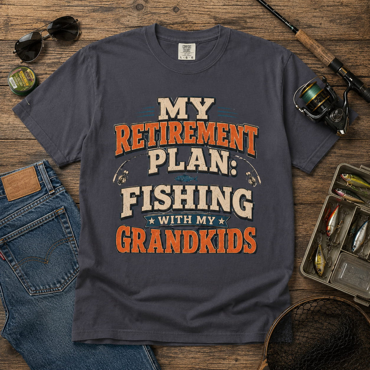 My Retirement Plan Fishing With My Grandkids T-Shirt | Retirement Fishing Shirt for Grandpa