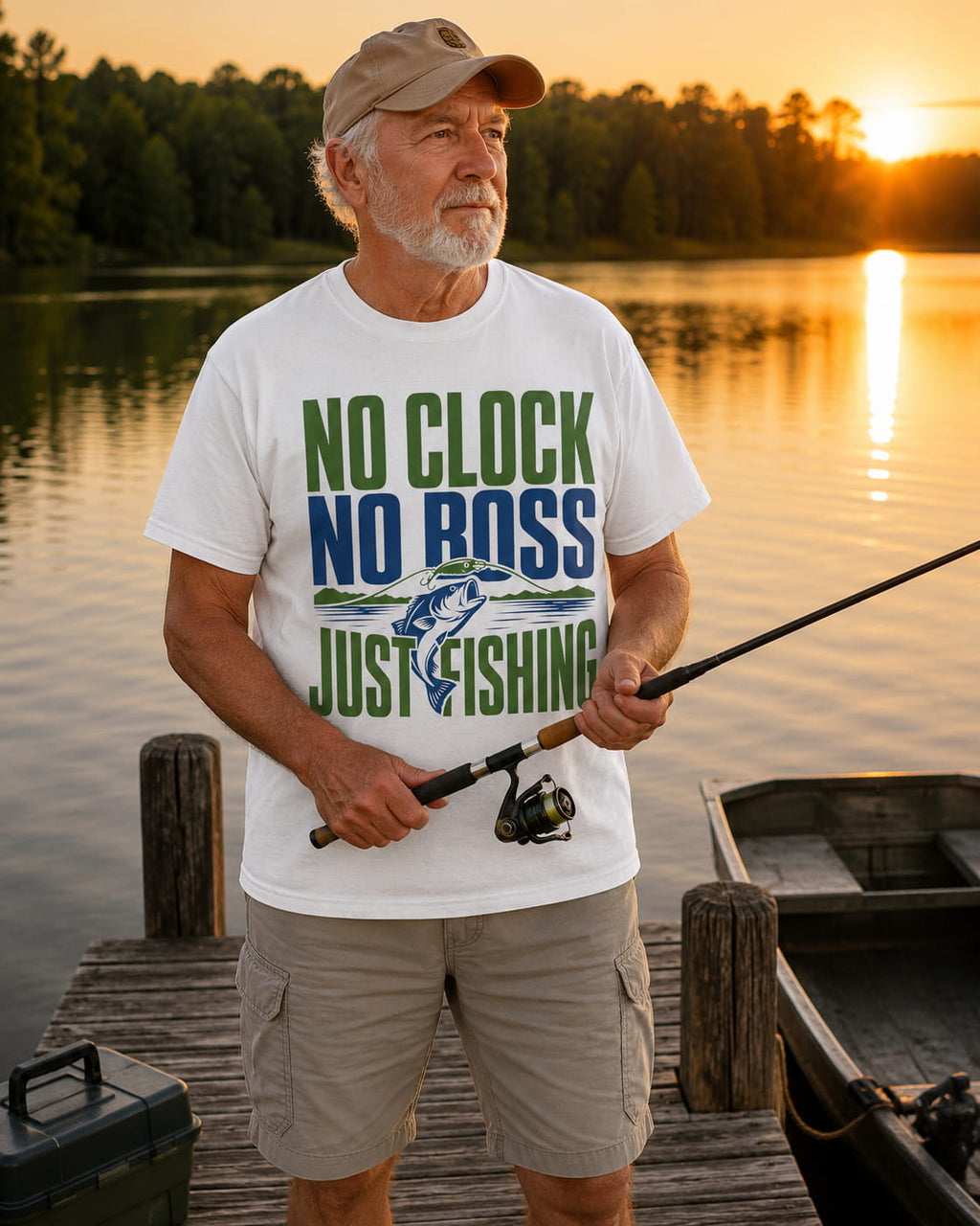 No Clock No Boss Just Fishing T-Shirt | Funny Fishing Shirt | Bass Fishing Gift | Angler Lake Life Tee | Unisex Fishing T-Shirt
