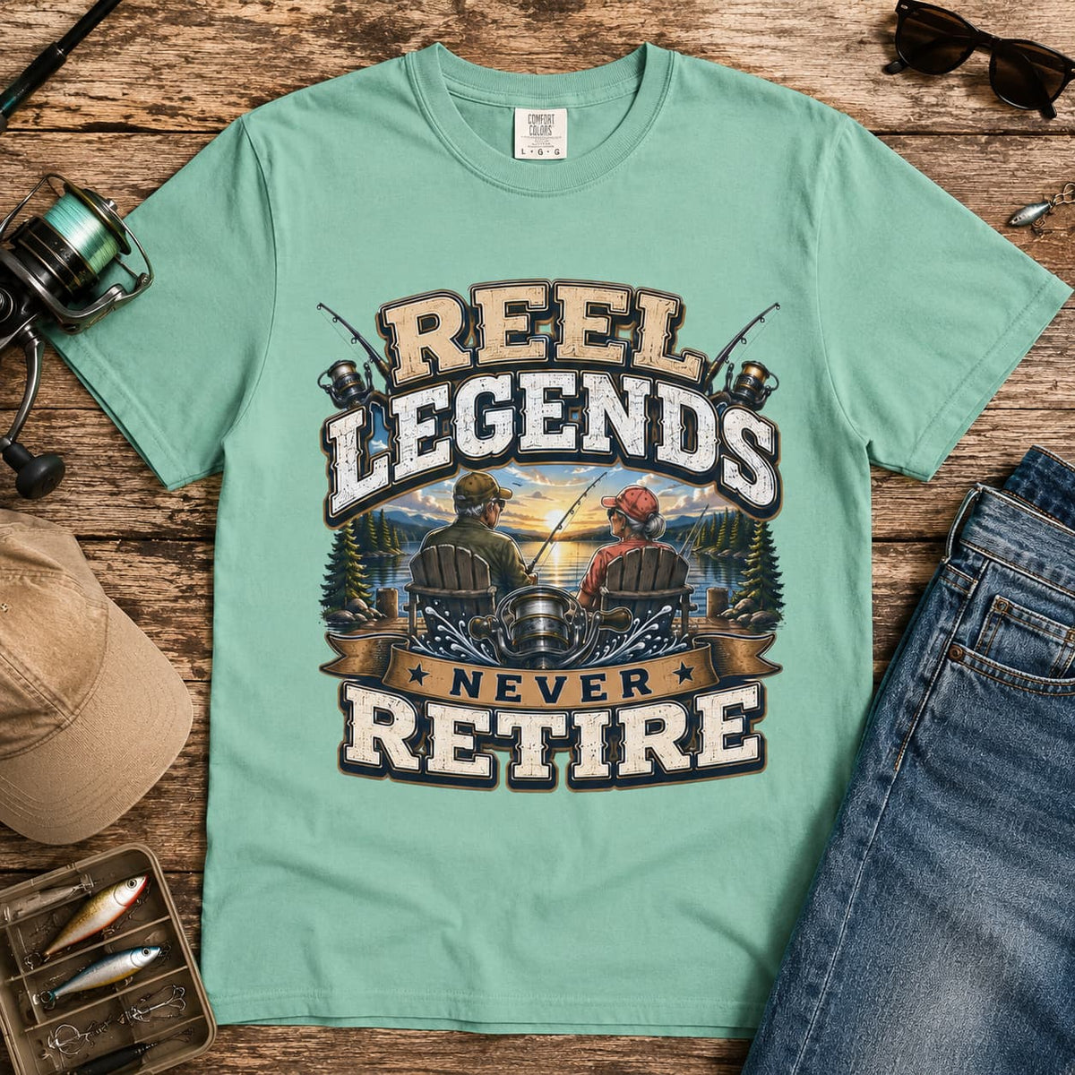 Reel Legends Never Retire Fishing T-Shirt – Vintage Angler Shirt