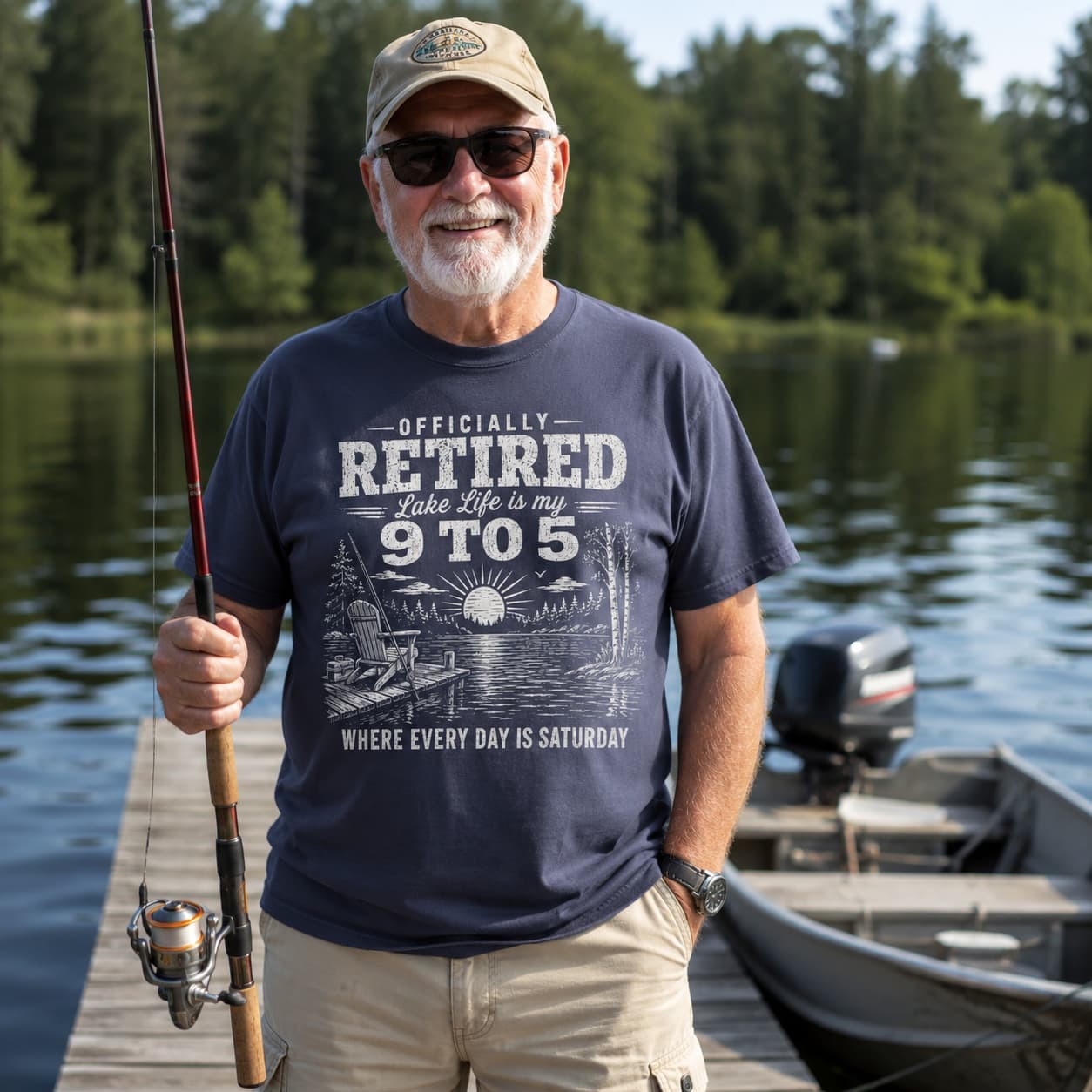 Officially Retired Lake Life Is My 9 to 5 T-Shirt | Funny Retirement Lake Shirt Gift for Men & Women