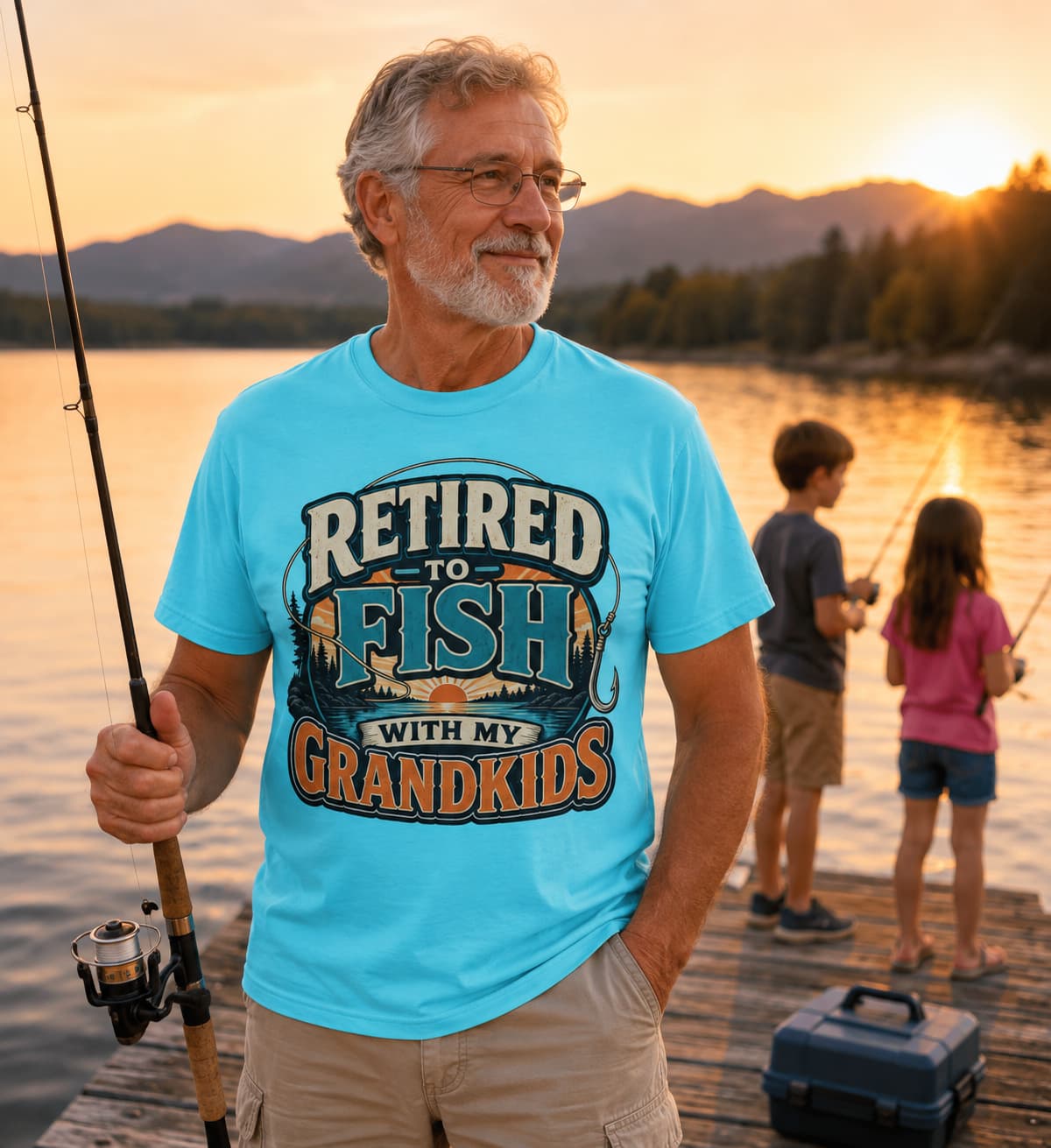 Retired to Fish with My Grandkids Shirt – Fishing Grandpa T-Shirt, Retirement Fishing Gift, Unisex Lake Life Tee