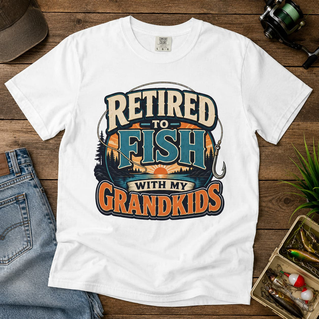 Retired to Fish with My Grandkids Shirt – Fishing Grandpa T-Shirt, Retirement Fishing Gift, Unisex Lake Life Tee