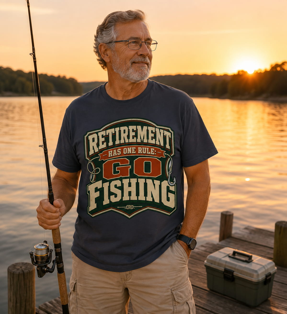 Retirement Has One Rule Go Fishing – Funny Retired Fisherman T-Shirt, Fishing Retirement Gift, Unisex Fishing Shirt