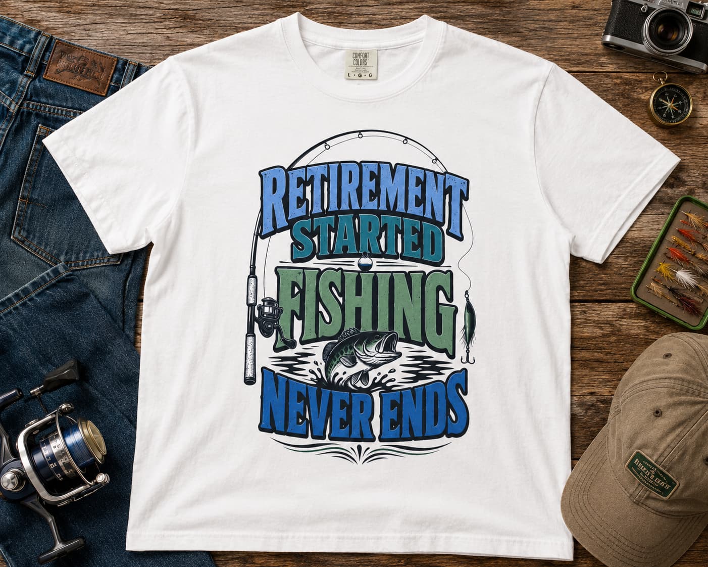 Retirement Started Fishing Never Ends T-Shirt – Funny Retired Fisherman Gift, Vintage Fishing Shirt