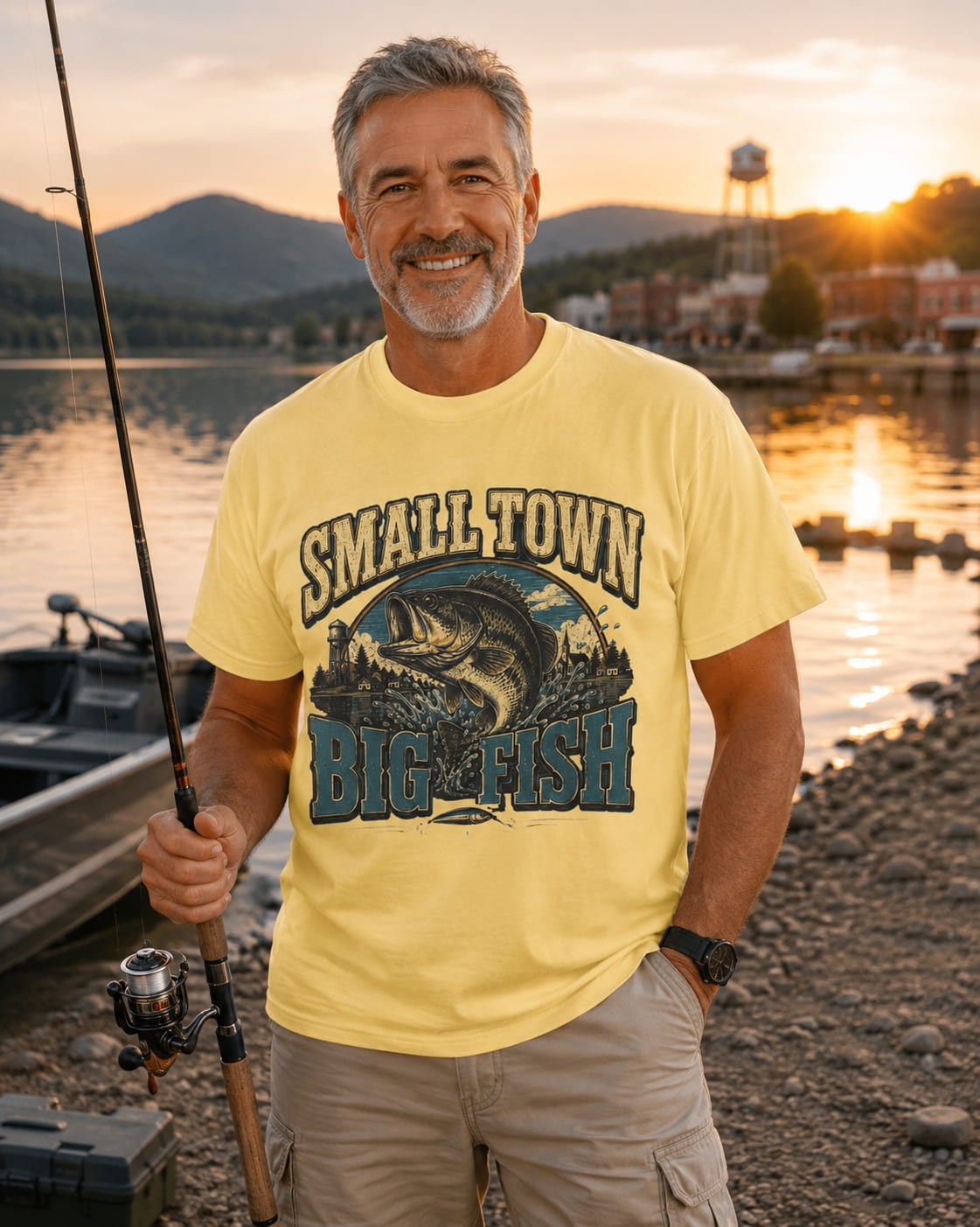 Small Town Big Fish Fishing T-Shirt – Vintage Bass Fishing Shirt for Men & Women