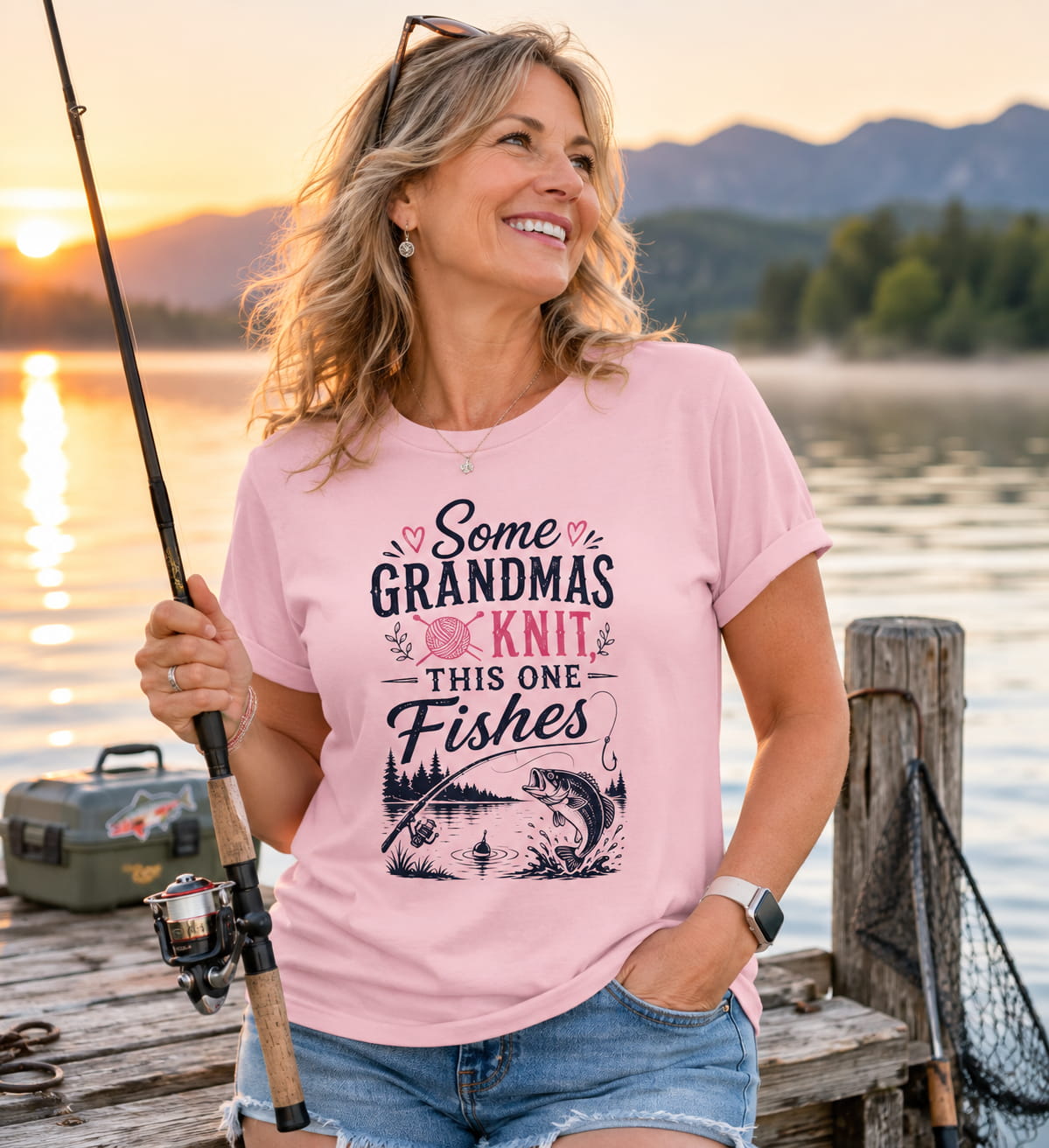 Some Grandmas Knit This One Fishes Shirt | Funny Fishing Grandma T-Shirt | Grandma Fishing Gift