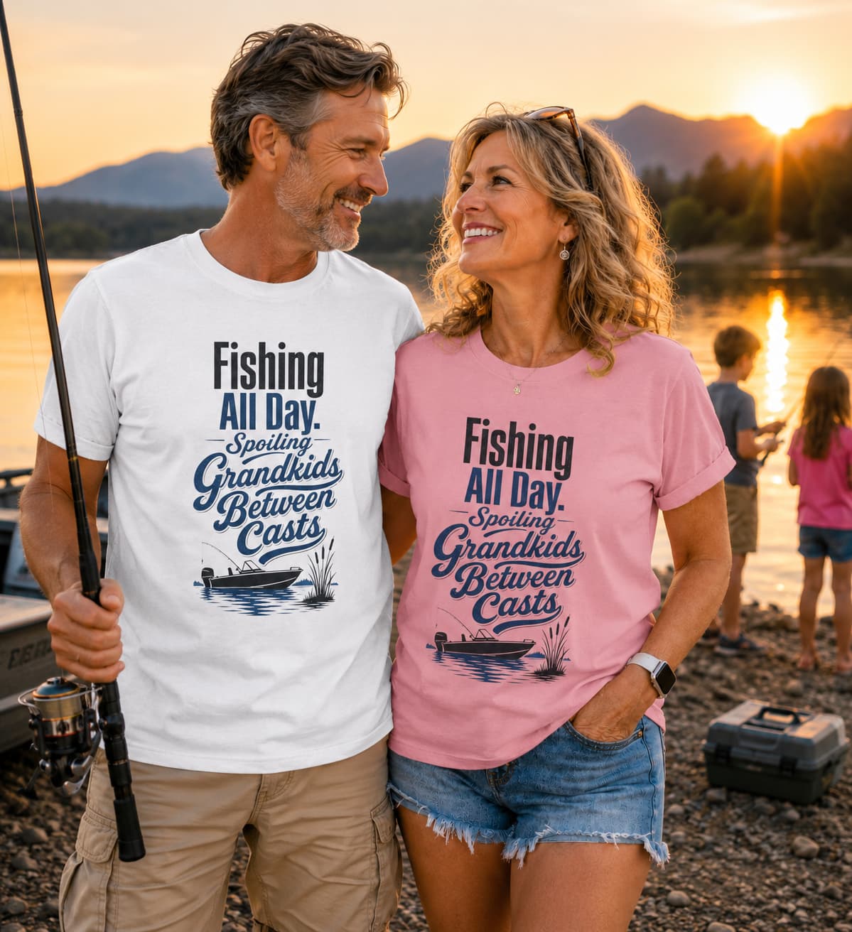 Fishing All Day Spoiling Grandkids Between Casts T-Shirt | Fishing Grandpa Gift