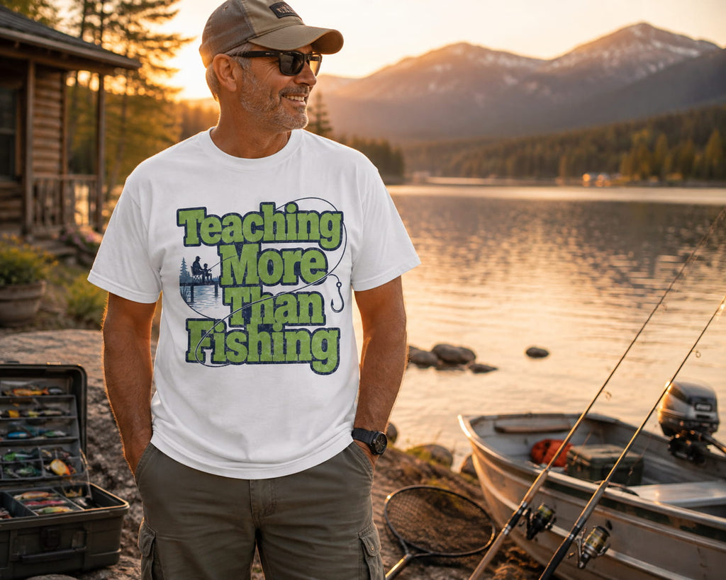 Teaching More Than Fishing T-Shirt | Fishing Grandpa Dad Shirt | Family Fishing Gift