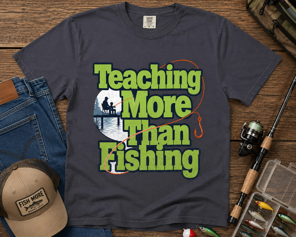 Teaching More Than Fishing T-Shirt | Fishing Grandpa Dad Shirt | Family Fishing Gift