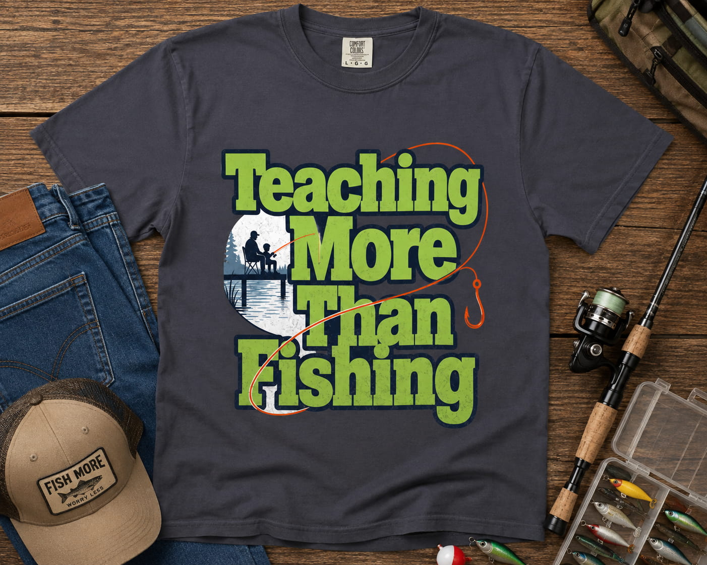 Teaching More Than Fishing T-Shirt | Fishing Grandpa Dad Shirt | Family Fishing Gift