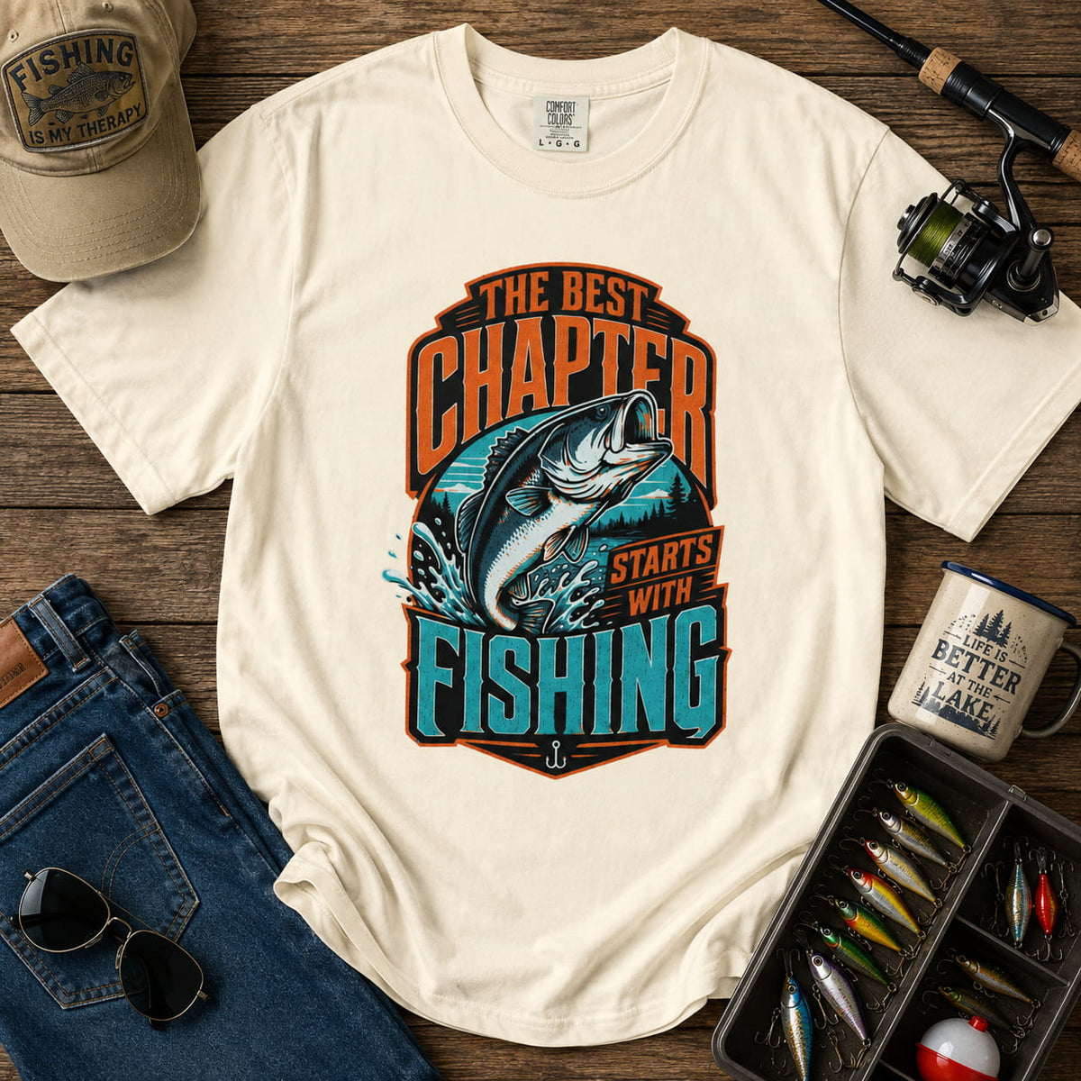 The Best Chapter Starts With Fishing T-Shirt | Vintage Fishing Shirt | Bass Fishing Gift | Angler Outdoor Tee
