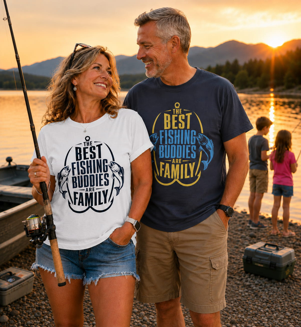 Best Fishing Buddies Are Family T-Shirt | Fishing Couple Shirt | Grandpa Grandma Fishing Gift | Family Fishing Tee | Unisex