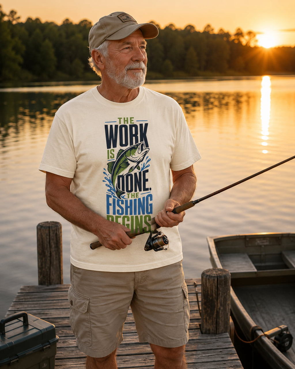 The Work Is Done The Fishing Begins Shirt – Funny Retirement Fishing T-Shirt, Retired Angler Gift, Unisex Fishing Shirt