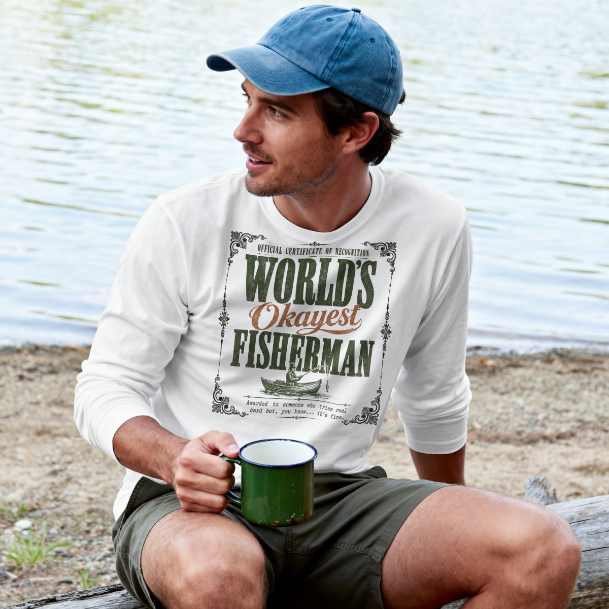 World’s Okayest Fisherman T-Shirt – Funny Vintage Fishing Graphic Tee for Anglers
