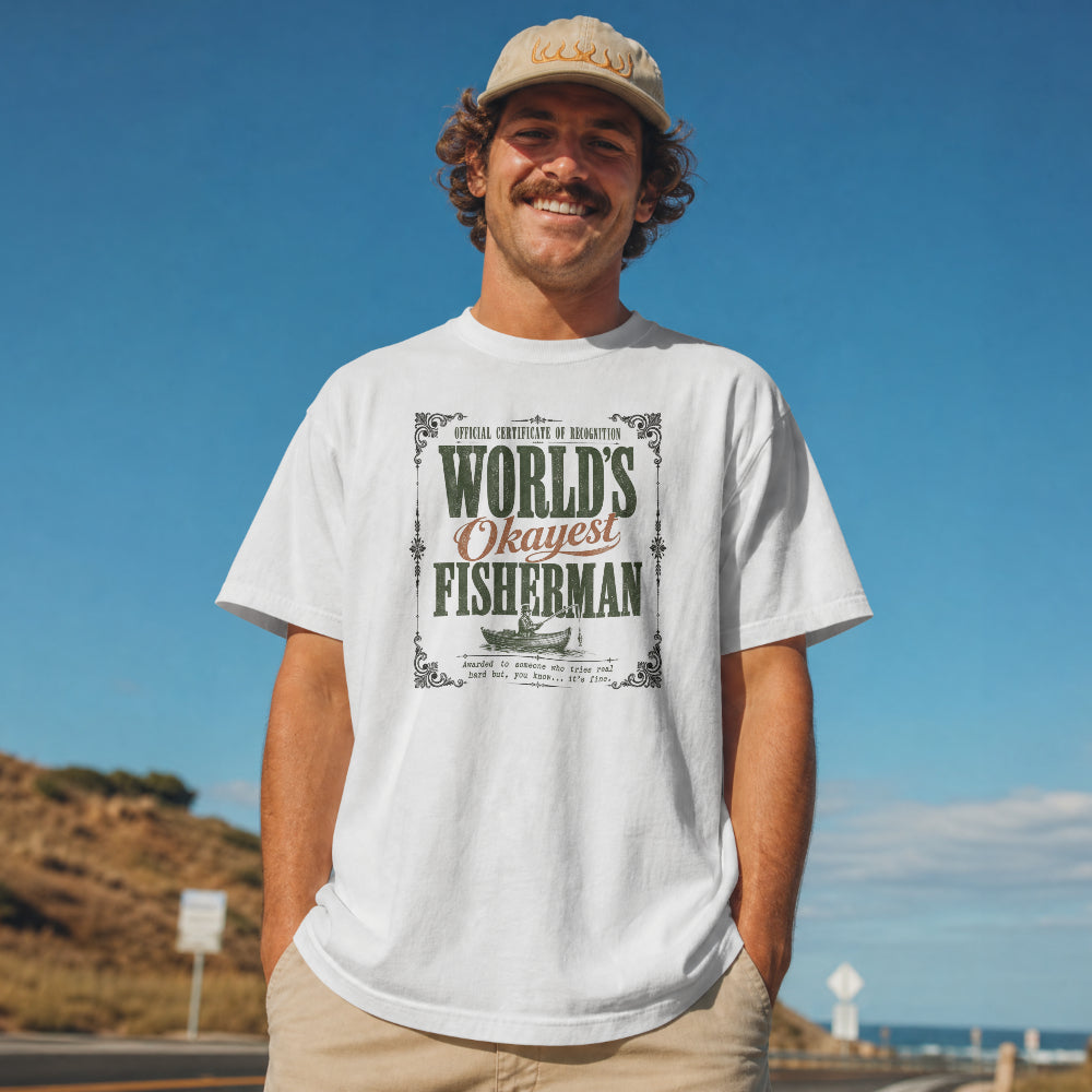 World’s Okayest Fisherman T-Shirt – Funny Vintage Fishing Graphic Tee for Anglers